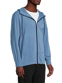 Chambray Zip-Front Hoodie