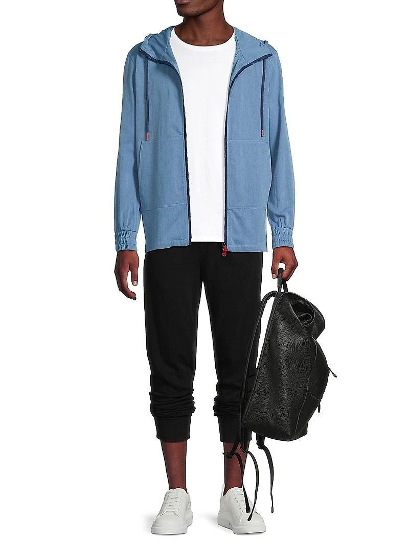 Chambray Zip-Front Hoodie