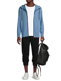 Chambray Zip-Front Hoodie