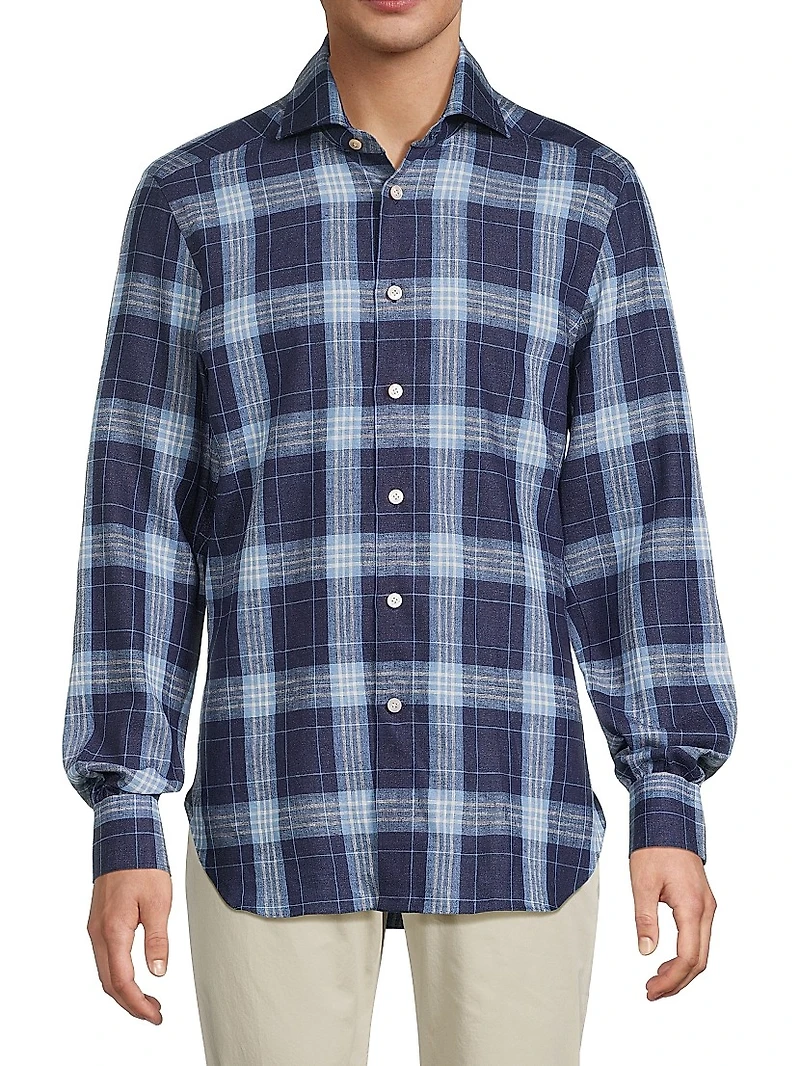 Large Plaid Linen-Blend Shirt