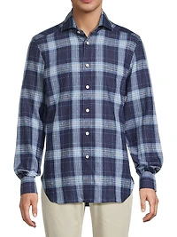 Large Plaid Linen-Blend Shirt