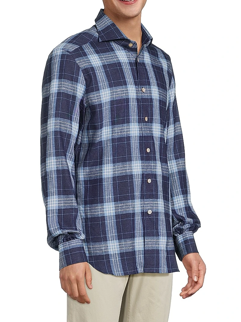 Large Plaid Linen-Blend Shirt