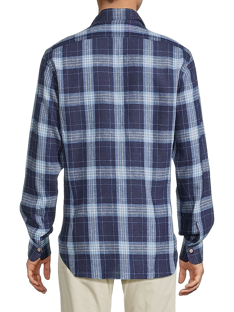 Large Plaid Linen-Blend Shirt