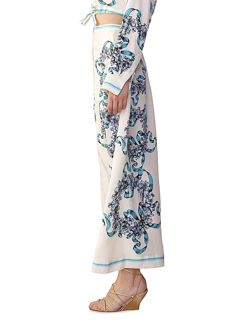 Floral Silk A-Line Maxi Skirt