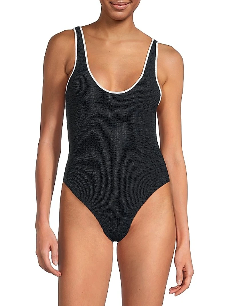 Faye Textured V-Neck One-Piece Swimsuit