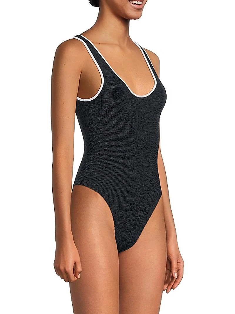 Faye Textured V-Neck One-Piece Swimsuit