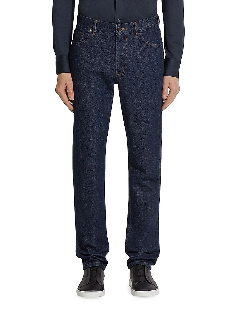 Rinse-Washed Stretch Cotton Roccia Jeans