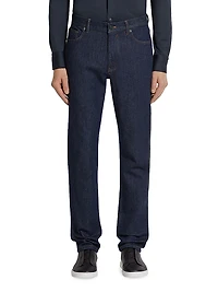 Rinse-Washed Stretch Cotton Roccia Jeans
