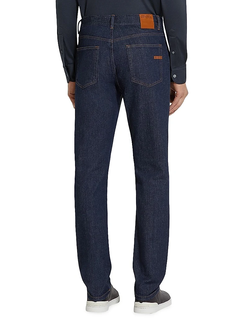 Rinse-Washed Stretch Cotton Roccia Jeans