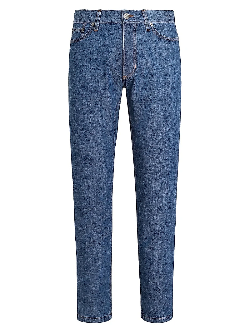 Rinse-Washed Cotton and Linen Roccia Jeans