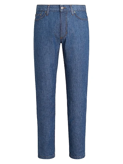 Rinse-Washed Cotton and Linen Roccia Jeans