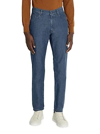 Rinse-Washed Cotton and Linen Roccia Jeans