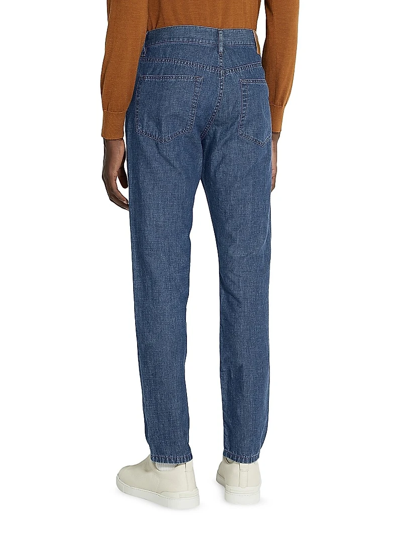 Rinse-Washed Cotton and Linen Roccia Jeans