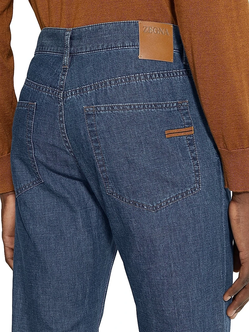 Rinse-Washed Cotton and Linen Roccia Jeans