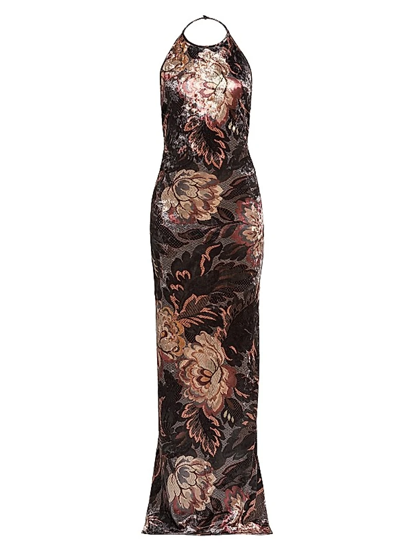 Floral Halter Column Gown