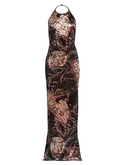 Floral Halter Column Gown