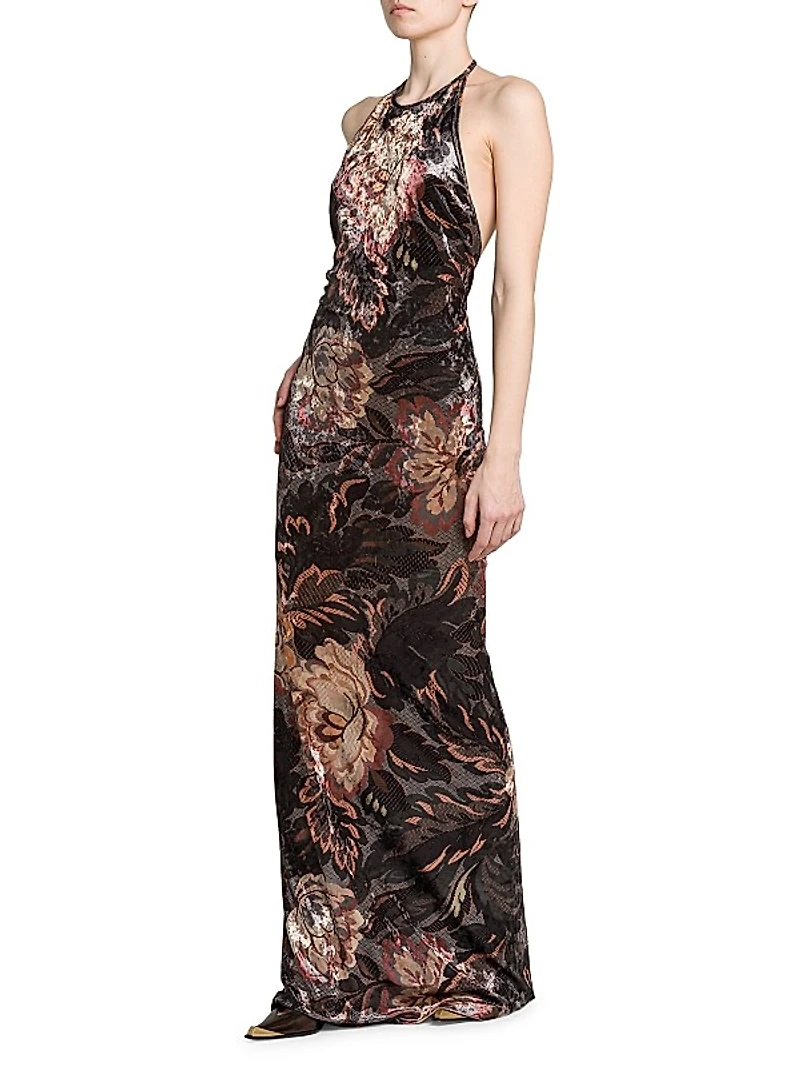 Floral Halter Column Gown