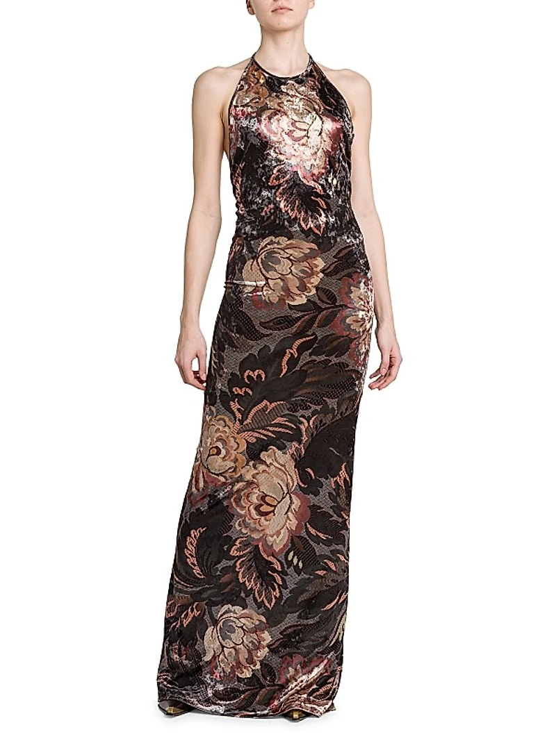 Floral Halter Column Gown