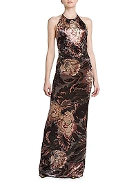Floral Halter Column Gown
