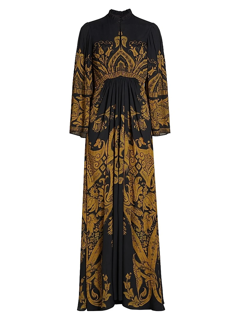 Filigree Print Keyhole A-Line Gown