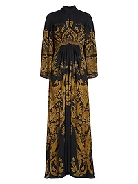 Filigree Print Keyhole A-Line Gown