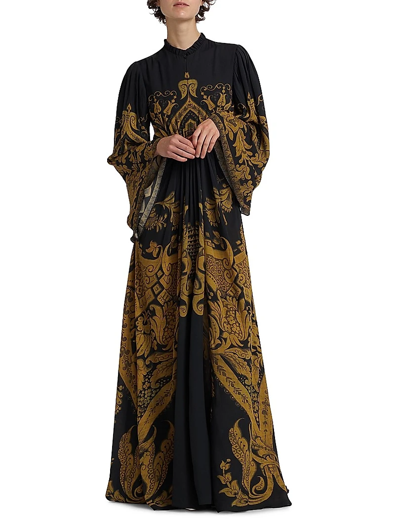 Filigree Print Keyhole A-Line Gown