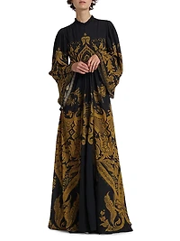 Filigree Print Keyhole A-Line Gown