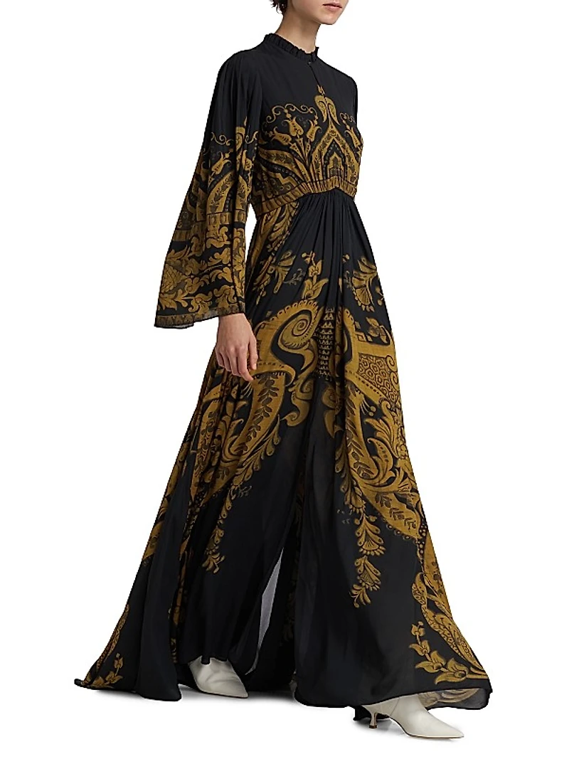 Filigree Print Keyhole A-Line Gown