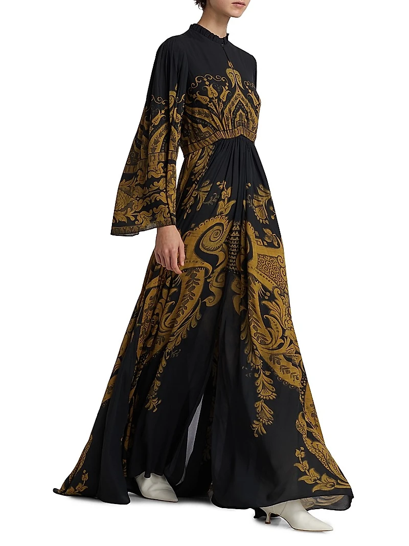 Filigree Print Keyhole A-Line Gown