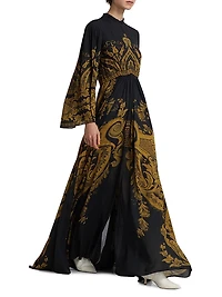 Filigree Print Keyhole A-Line Gown