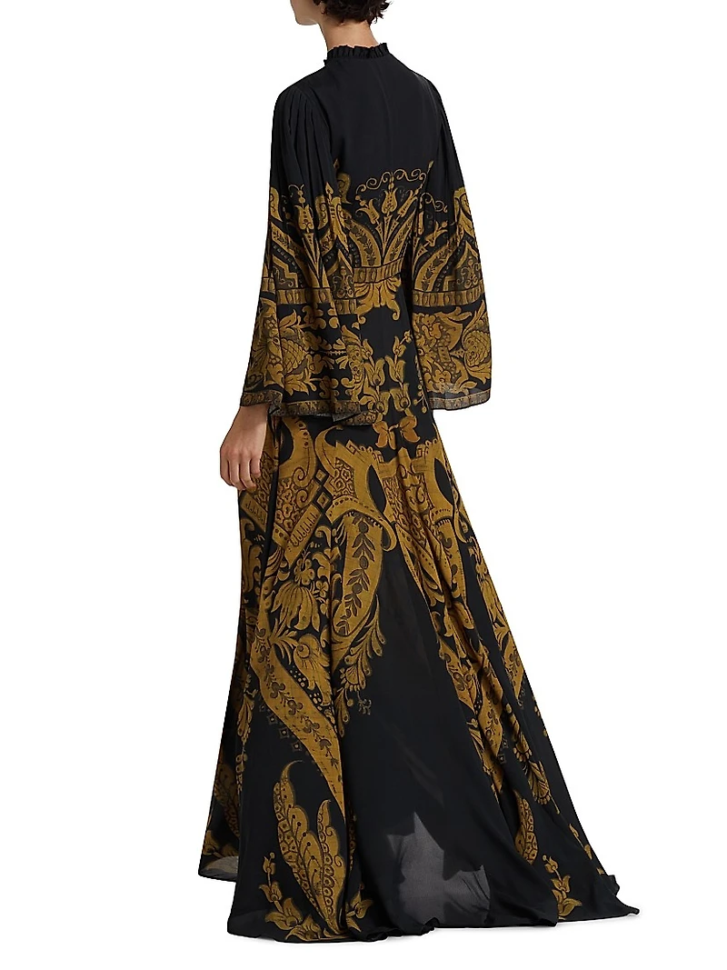 Filigree Print Keyhole A-Line Gown