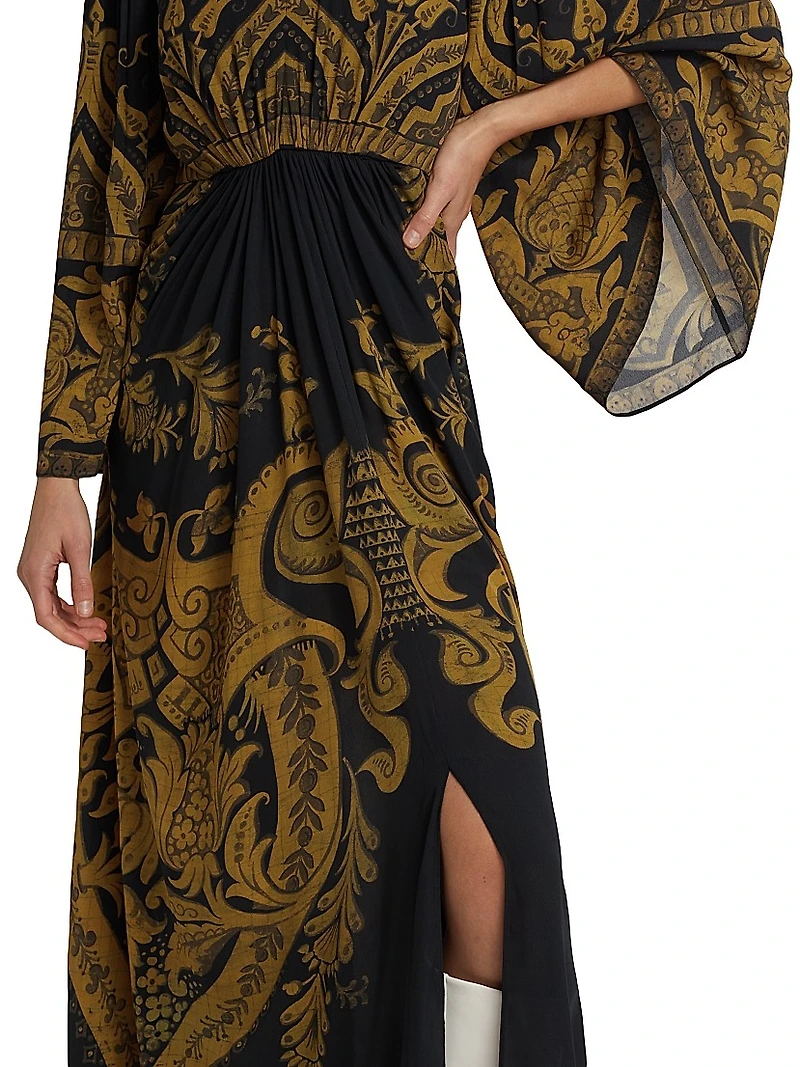 Filigree Print Keyhole A-Line Gown