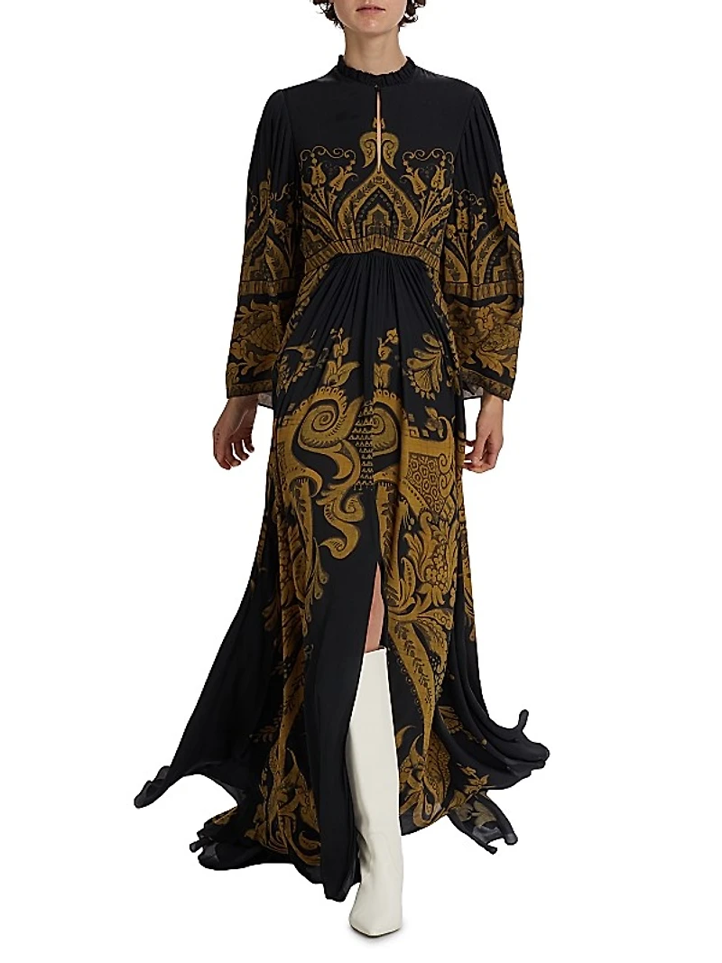 Filigree Print Keyhole A-Line Gown
