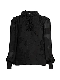 Floral Jacquard Ruffle Blouse