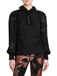Floral Jacquard Ruffle Blouse