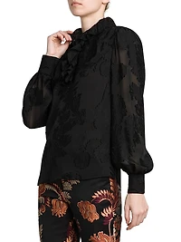 Floral Jacquard Ruffle Blouse