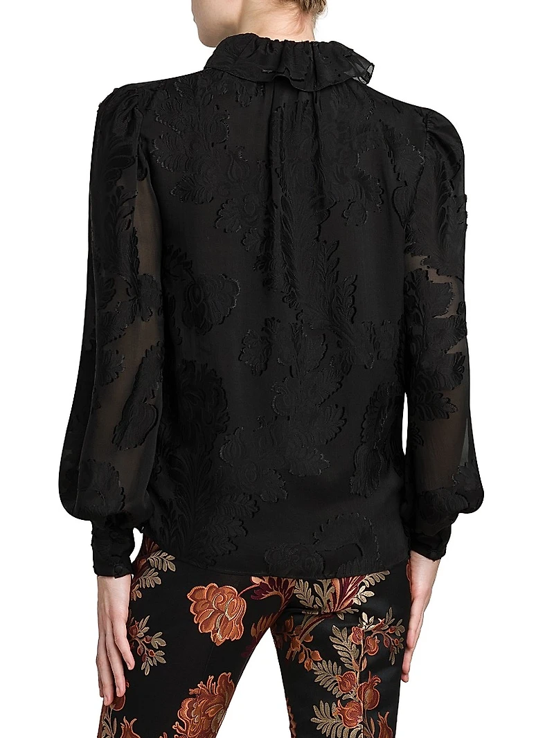 Floral Jacquard Ruffle Blouse