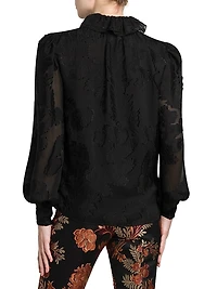 Floral Jacquard Ruffle Blouse