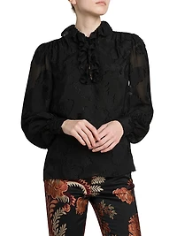 Floral Jacquard Ruffle Blouse