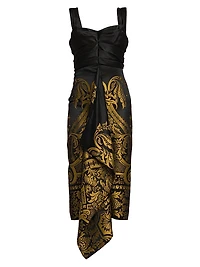 Filigree Print Draped Midi-Dress