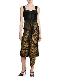 Filigree Print Draped Midi-Dress