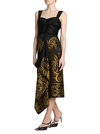 Filigree Print Draped Midi-Dress