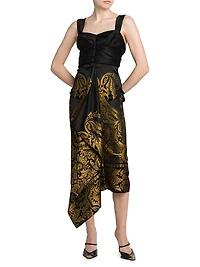 Filigree Print Draped Midi-Dress
