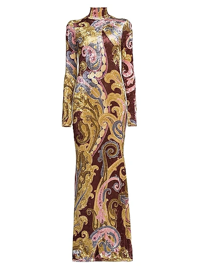 Filigree Turtleneck Column Gown
