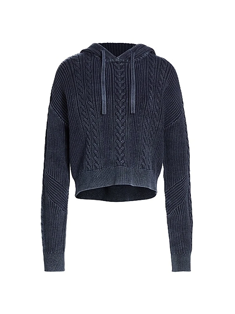 Cotton Cable-Knit Drawstring Hoodie