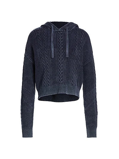 Cotton Cable-Knit Drawstring Hoodie