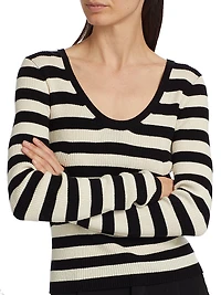 Striped Wool U-Neck Sweater