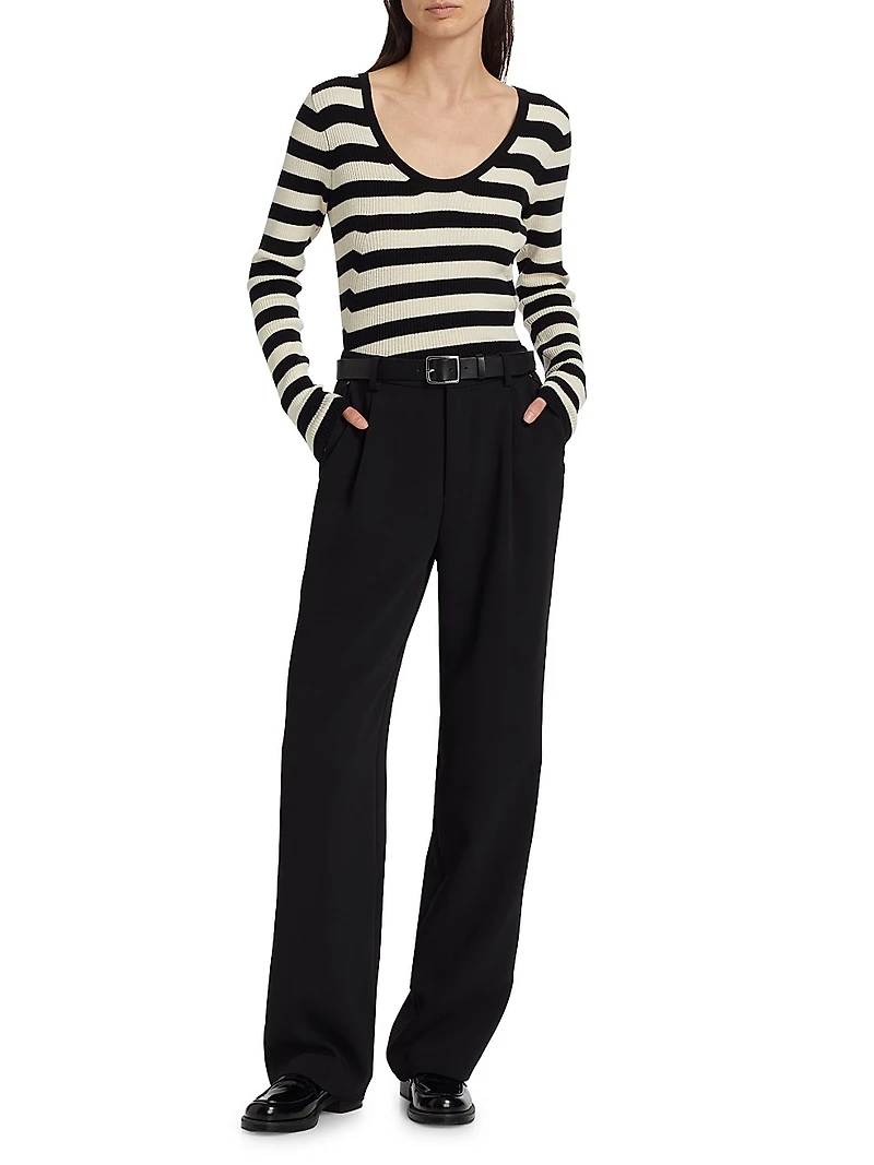 Striped Wool U-Neck Sweater