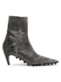 Croc-Embossed Leather Booties
