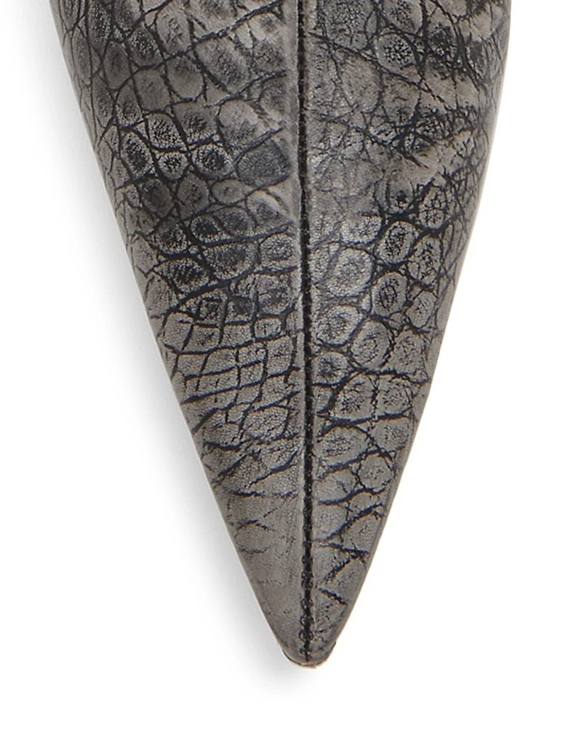 Croc-Embossed Leather Booties